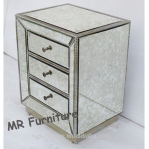 China Antique Glass Mirrored Bedside Table , Professional Mirrored Bedroom Side Tables on sale