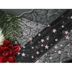 Pink Star Pattern Embroidered Net Lace Fabric For Lady Garment