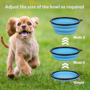 Foldable Dog Water Bowl Collapsible Expandable With Carabiner BPA Free Portable