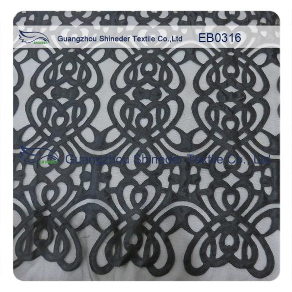 Quality Eco - Friendly Customized Embroidered Fabric Lace Polyester Textiles 130cm Width wholesale