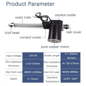12V Linear Actuator 6000N 50mm150mm 200mm 300mm 400mm 500mm Stroke Linear Drive
