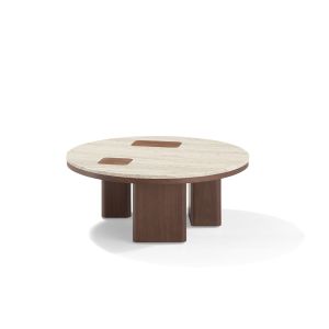 Modern Design Wood Color Sintered Stone and Wooden Base Coffee Table for Living