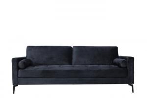 Cheap Tufted Stitching Three Seater Fabric Sofa D28 3 Seater Black Velvet Sofa for sale