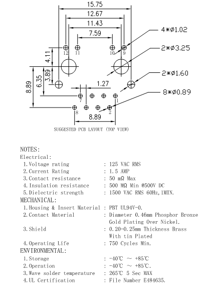 615008138321 Vertical Modular Jack 8 Pin 8 Contacts LPJE681BDNL