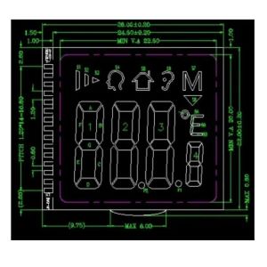 RYD2119TM01 Custom Segment LCD Display Object Body Temp Indicator Zebra