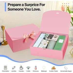 Gift Boxes With Lids, Pink 10X8X4 Inch Gift Boxes, Bridesmaid Proposal Box With