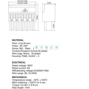 Plastic Waterproof PCB Terminal Block 300V 2P-24P Terminal Strip Connector