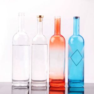 China 750ml Round Shape Glass Vodka Bottle with Cork Cap and Customized Surface Handing on sale