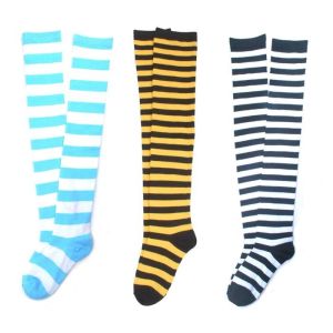 Cheap Fashionable wholesale stripe patterned supersoft polyester OEM long socks for girls for sale