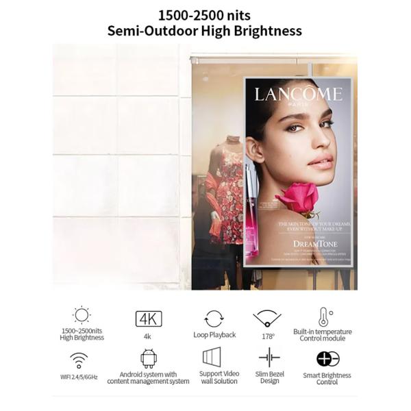 32"/43"/55"/65" Full HD Floor-Standing Digital Signage Display with Adjustable Stand - 1080P Commercial LCD Screen for Indoor Advertising