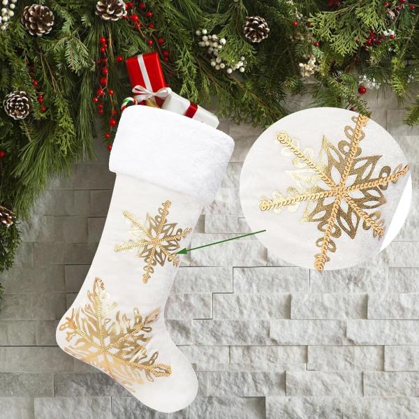 3PC Christmas Stocking,Sequin Hanging Stocking Decorations Christmas Party Family Decor (white)
