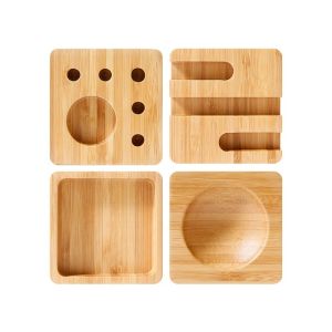 Sustainable Bamboo Desk Organizer Set With Smartphone Stand Pens And Paper Clips