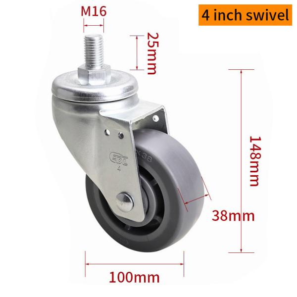 Quality EDL Medium Duty TPE Caster 4inch 200kg Threaded by Swivel and Brake type 664S-56 wholesale