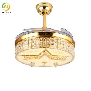 72W 42 Inch Downrod LED Smart Crystal Gold Ceiling Fan Light With Remote Control