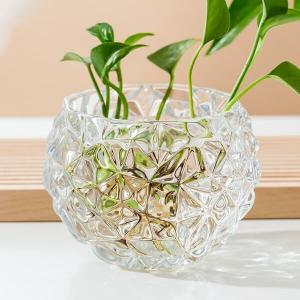 China 8.8cm Tall Pressed Home Decoration Glass Bubble Ball Vase Diamond Pattern on sale