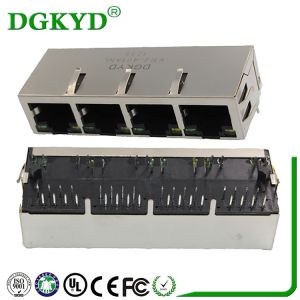 1 x 4 quad port gigabit ethernet magnetics jack RJ45 connector G/Y LED RoHS