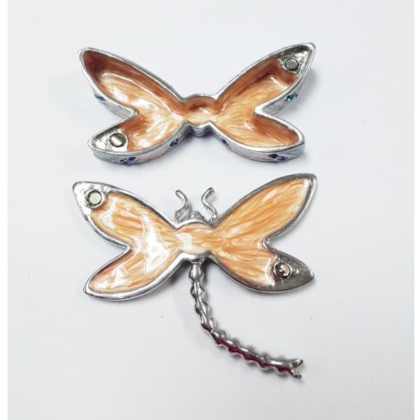 Trinket jewelry box, dargonfly diamond decoration pink pewter jewelry box