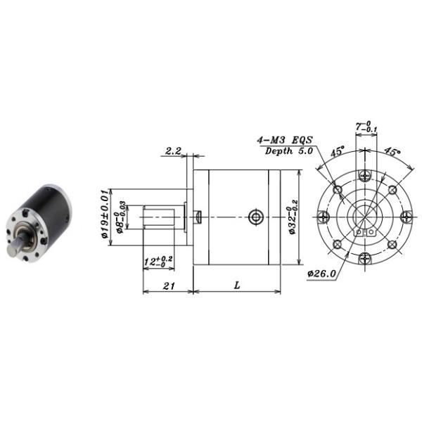 8000RPM Speed Planetary Gearbox For Stepper Motor 31.2mm Length
