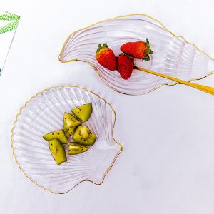 Creative Ocean Style Crystal Glass Shell Plate Decorative Salad Plate With Gold