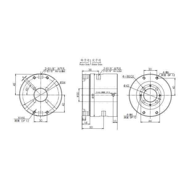 3302006 series 3302006 Series Two Passage Hollow Shaft Rotary Unions slip ring Drawing