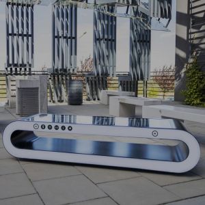White Round Smart Bench Outdoor Furniture Solar Bench With WIFI And Light