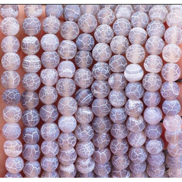 Quality Grey Weathered Agate Loose Bead Strands Semi Precious Stone Matt Frosted Cracked Agate for DIY Jewelry Making wholesale