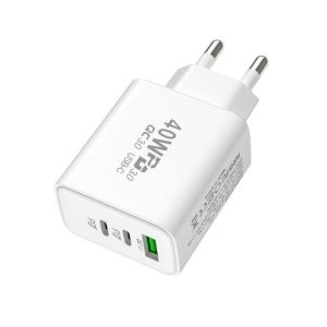 40W 3 Port Fast Charging USB C Wall Charger Dual USBC Power Adapter QC Wall Plug