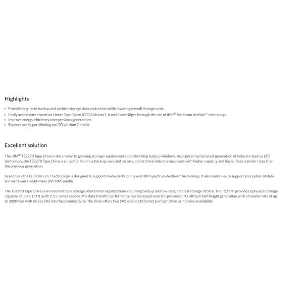 Library Expansion Unit IBM TS2270 Tape Support Media Partitioning On LTO Ultrium 7 Media