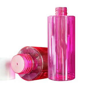 China Custom Supply Red Clear PET Plastic Lotion Bottle with Press Disc Cap and 300/400/500ml Capacity on sale