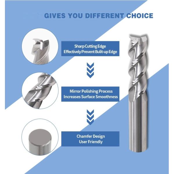 High Performance Solid Carbide 3F End Mills For Aluminum Reduced Shank OEM Tools