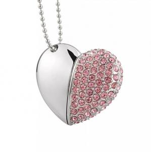 China Customized Design Aluminium Diamond Heart Shape Jewelry USB flash drive 2Gb 2.0 USB memory Stick on sale