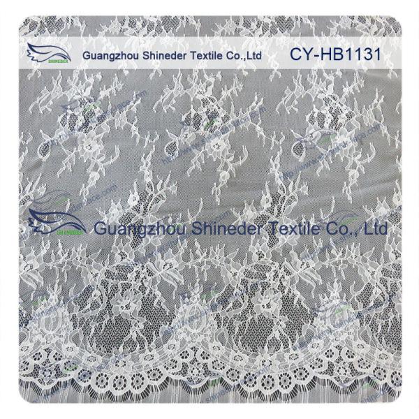 100 Nylon Bridal Chantilly Lace Swiss Voile Lace Fabric , Custom Printed