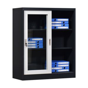 China Low Height Half Sliding Glass Door Office Cupboard With File Storage on sale