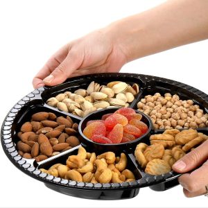 10 Inch Disposable Divided Plastic Food Tray Platter Appetizer Tray With Lid