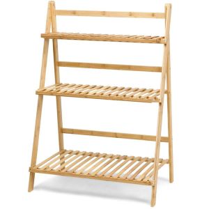 Wooden Flower Plant Stand Display Shelf Ladder 3-Tier Foldable Organizer Outdoor