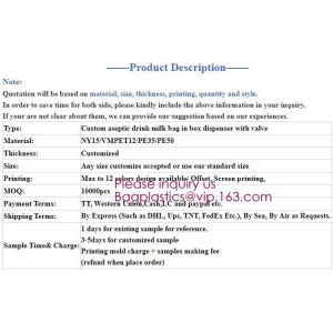 Commercial grade 15l wine bag in box,aseptic milk wine and apple juice bag in