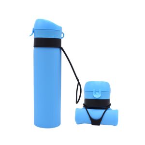 China 600ml Drinking Water Silicone Foldable Bottle With Sling on sale