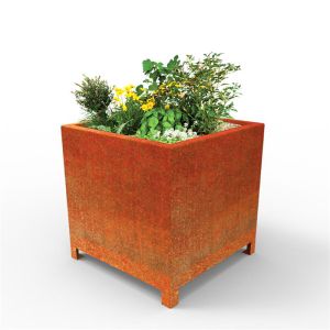 Metal Garden Cube Corten Steel Planter With Feet