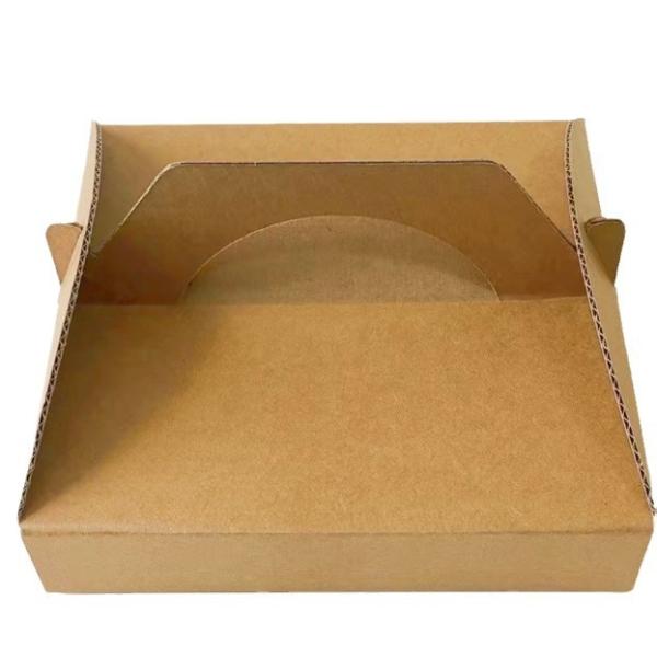 Quality Pizza Delivery Box Biodegradable Corrugated Kraft Packaging Integrated Handle Design Grease Resistant Takeaway Boxes wholesale