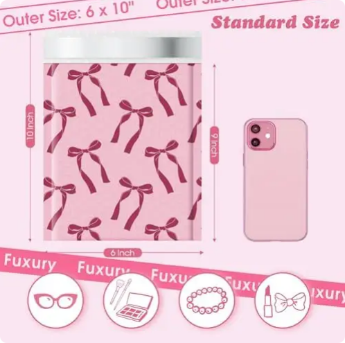 Pink Bow Design Pack Bubble Mailing Bag Waterproof Tear Resistant Padded Envelopes for Small Business Shipping