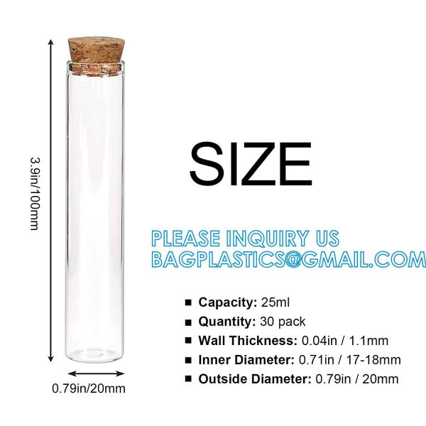 Plastic Glass Test Tubes with Cork Stoppers, Liquid Sample Vial, Leak-Proof,