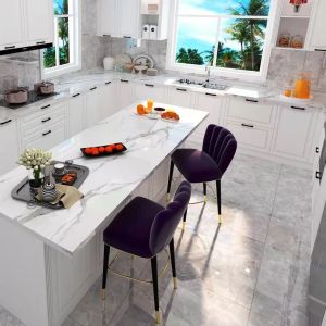 Classical Shallow Handleless Kitchen Cabinets With Quartz Countertop