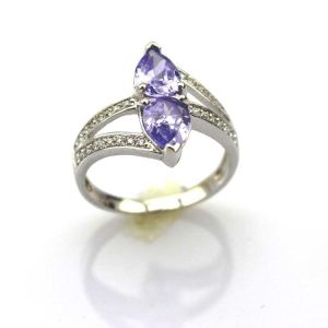 925 Silver  5mmx7mm Purple Cubic Zirconia Ring (JR042)
