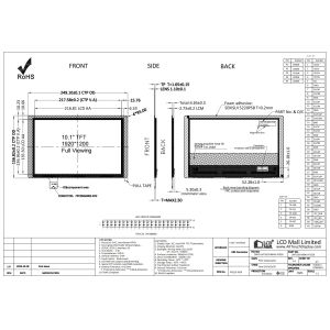 700nits High Brightness LVDS TFT LCD Display 10.1 Inch OEM ODM 1920x1200