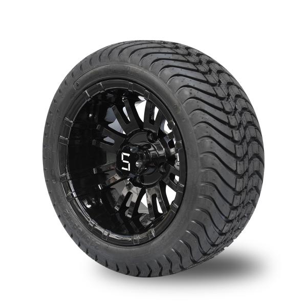 Quality 12'' Glossy Black Golf Cart Wheels And 215/35-12 Low Profile Tires Assembly wholesale