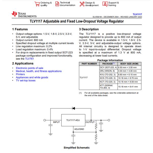 TLV1117IDCYR Linear Voltage Regulator IC Positive Adjustable 1 Output 800mA