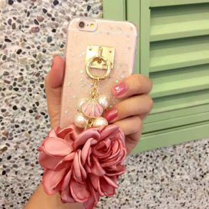 Soft TPU Pink&Blue Pearls Fancy Chain Cell Phone Case Back Cover For iPhone 6 6s
