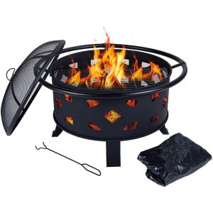 China Patio Wood Burning Portable Charcoal Fire Pit BBQ Grill Firepit Spark Screen on sale
