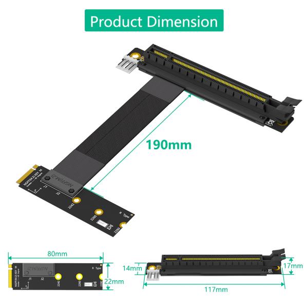 8G/Bps 4Pin M2 Riser Card NGFF Key M To 19cm PCIe 16x Riser Adapter