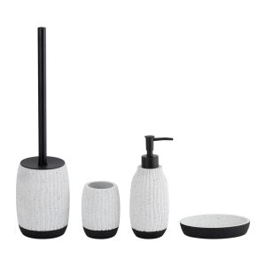 Cement Bathroom Accessories Set White With Black Print And Ribbed Vertical